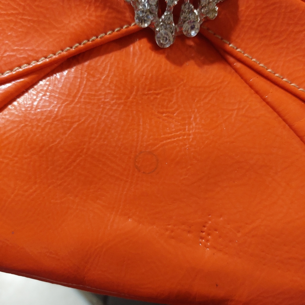 Vintage Orange Faux Leather & Rhinestone Clutch - Picture 7 of 13